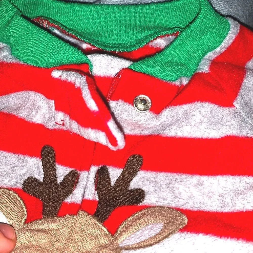 Carter’s Infant Boys Baby REINDEER Fleece Striped Pajamas Sleeper One Piece 9M